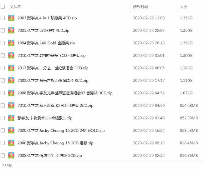 《张学友》全部歌曲-292张专辑+82张珍藏CD无损经典音乐合集-免费音乐网